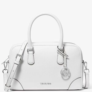 Michael Kors Thompson Medium Pebbled Leather Satchel Bag Optic White